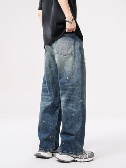 Jean vintage à jambes larges et effet usé  grandes tailles  Elégance District