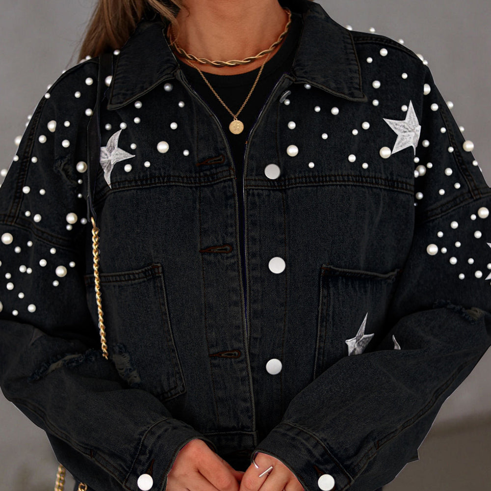 Veste en jean à détails de perles    Elégance District