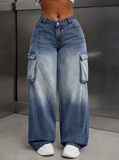 Jean cargo vintage à jambes larges    Elégance District