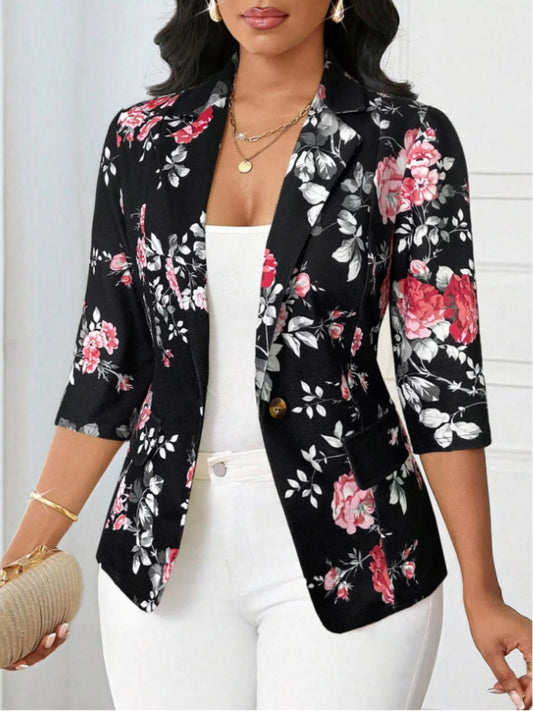 Blazer décontracté à imprimé floral et un bouton - Élégance District 