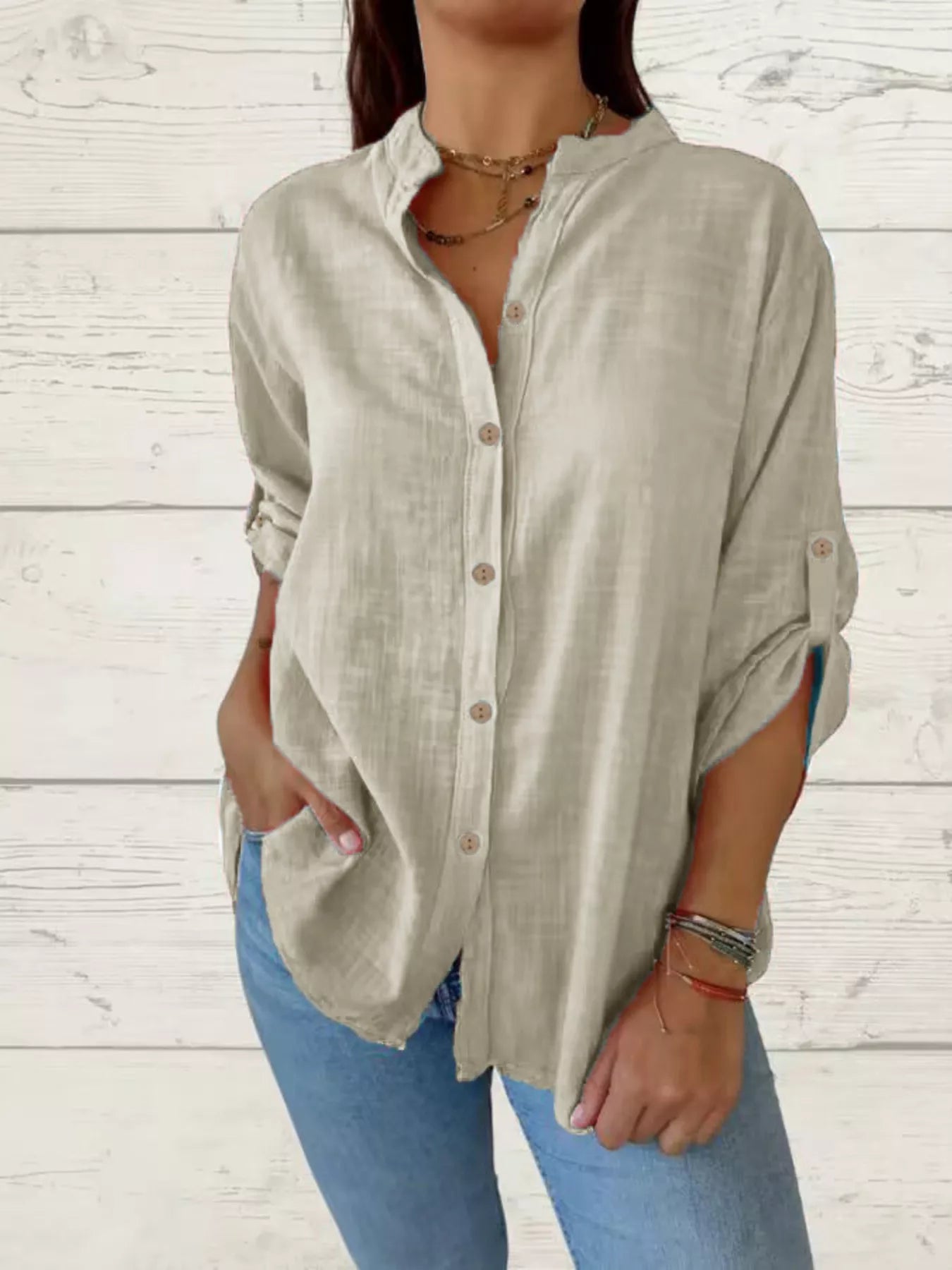 Chemise Manches Retroussées Grande Taille - Élégance District