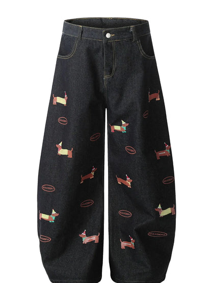 Jean à jambes larges pour homme avec motif chien  Elégance District
