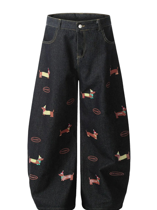 Jean à jambes larges pour homme avec motif chien  Elégance District