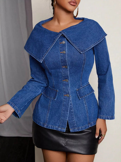 Haut  jean à manches longues boutonné sur le devant   Elégance District