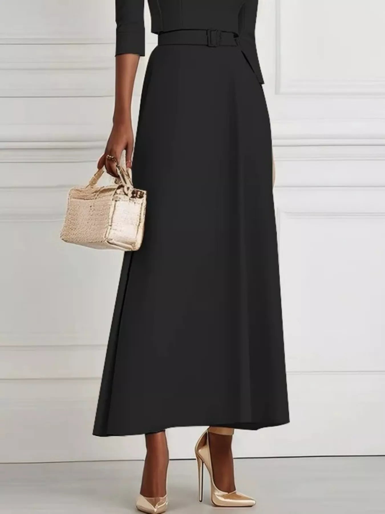 Robe longue élégante à épaules dénudées et ceinture   Elégance District