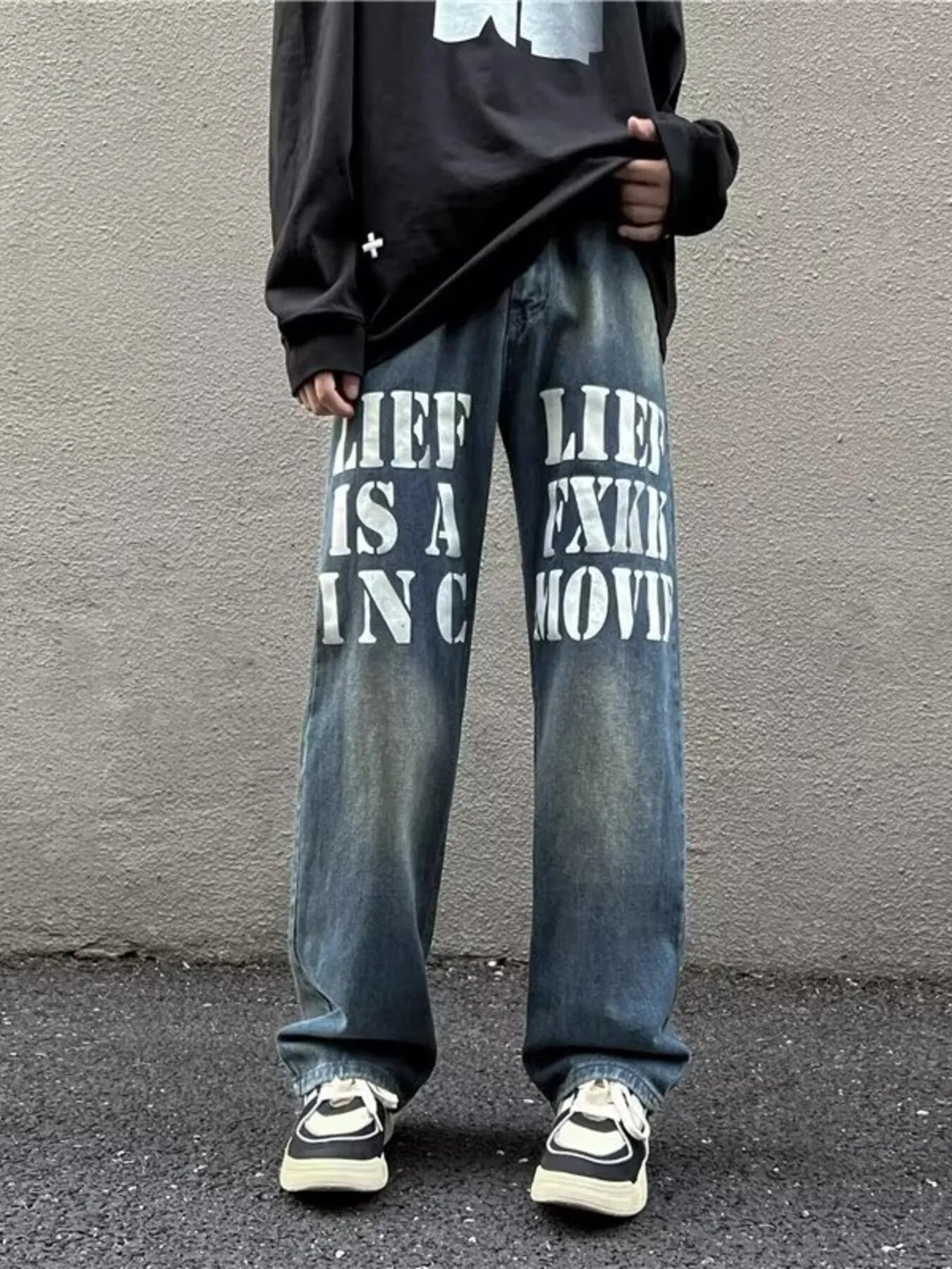Jean large à motif lettres pour homme, grandes tailles   Elégance District