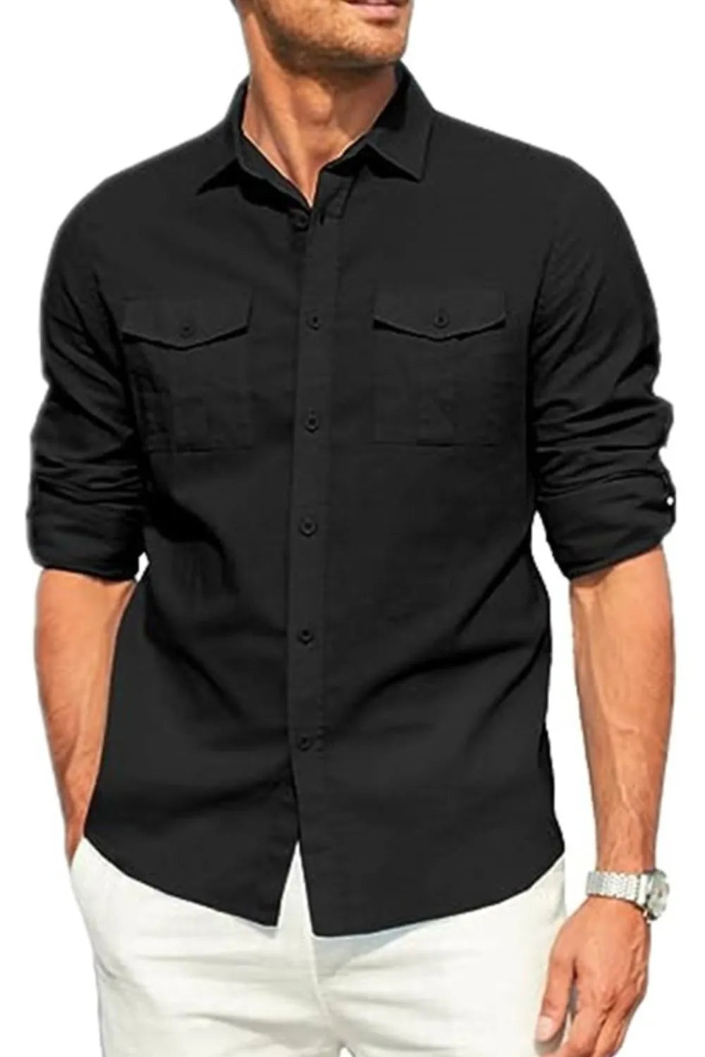 Chemise à manches longues boutonnée pour homme grande taille    Elégance District