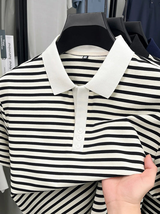 Polo rayé à manches courtes pour homme grande taille    Elégance District