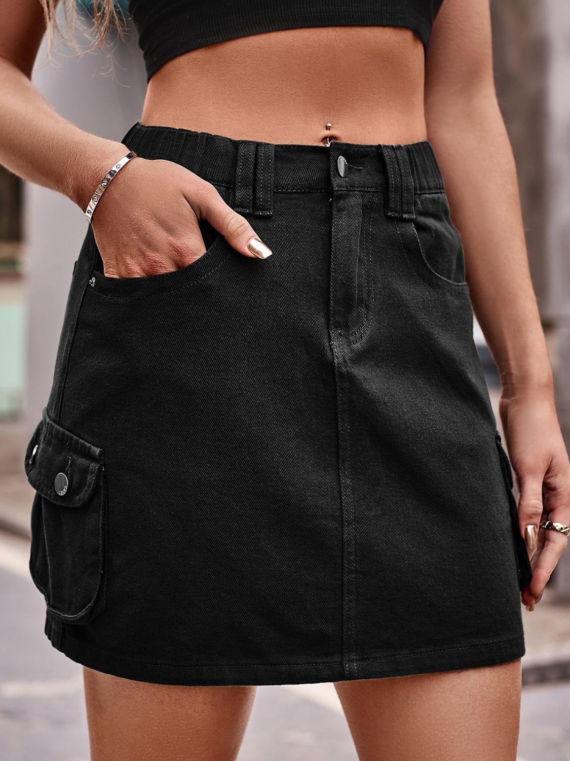 Mini-jupe jean avec poches - Élégance District