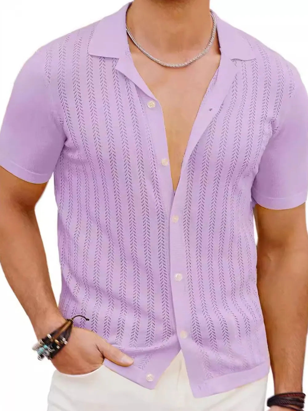 Chemise à manches courtes boutonnée ajourée pour homme   Elégance District