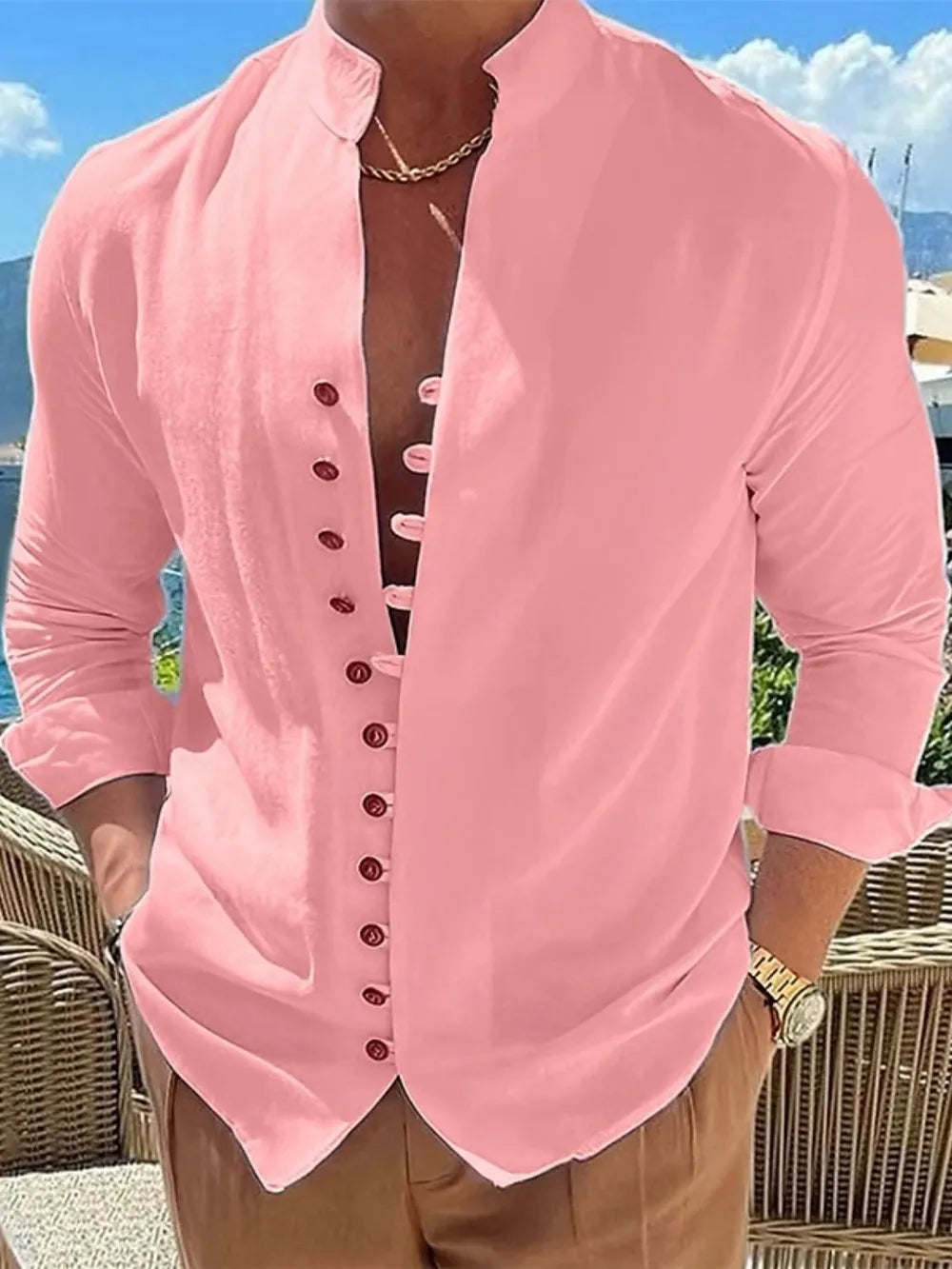 Chemise à manches longues boutonnée pour homme, grandes tailles    Elégance District