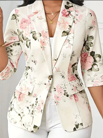 Blazer décontracté à imprimé floral et un bouton - Élégance District 