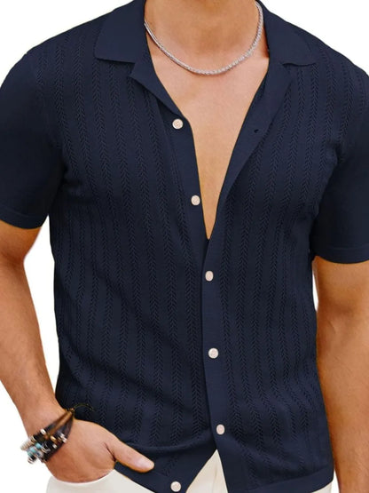 Chemise à manches courtes boutonnée ajourée pour homme   Elégance District