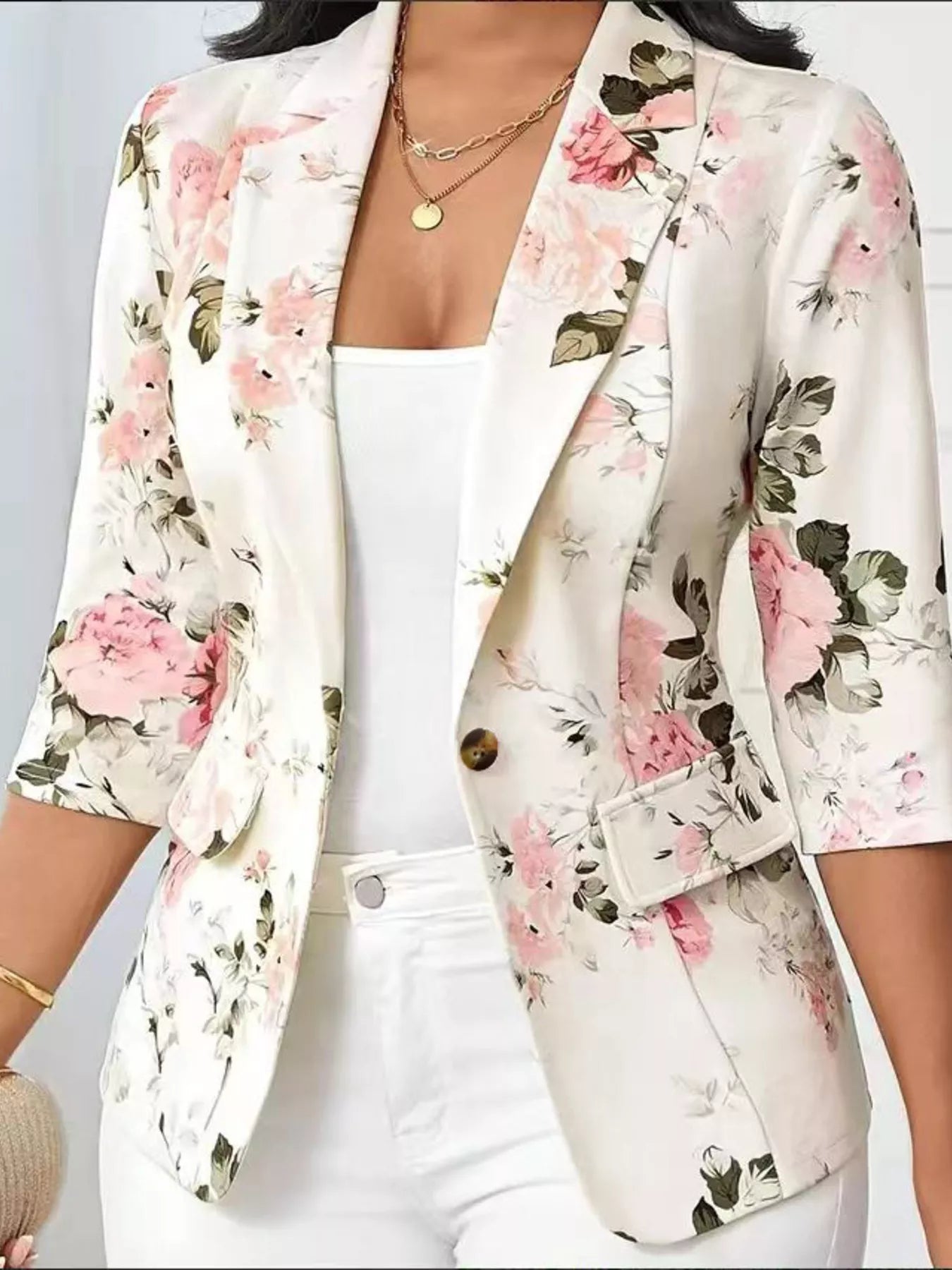 Blazer décontracté à imprimé floral et un bouton - Élégance District 