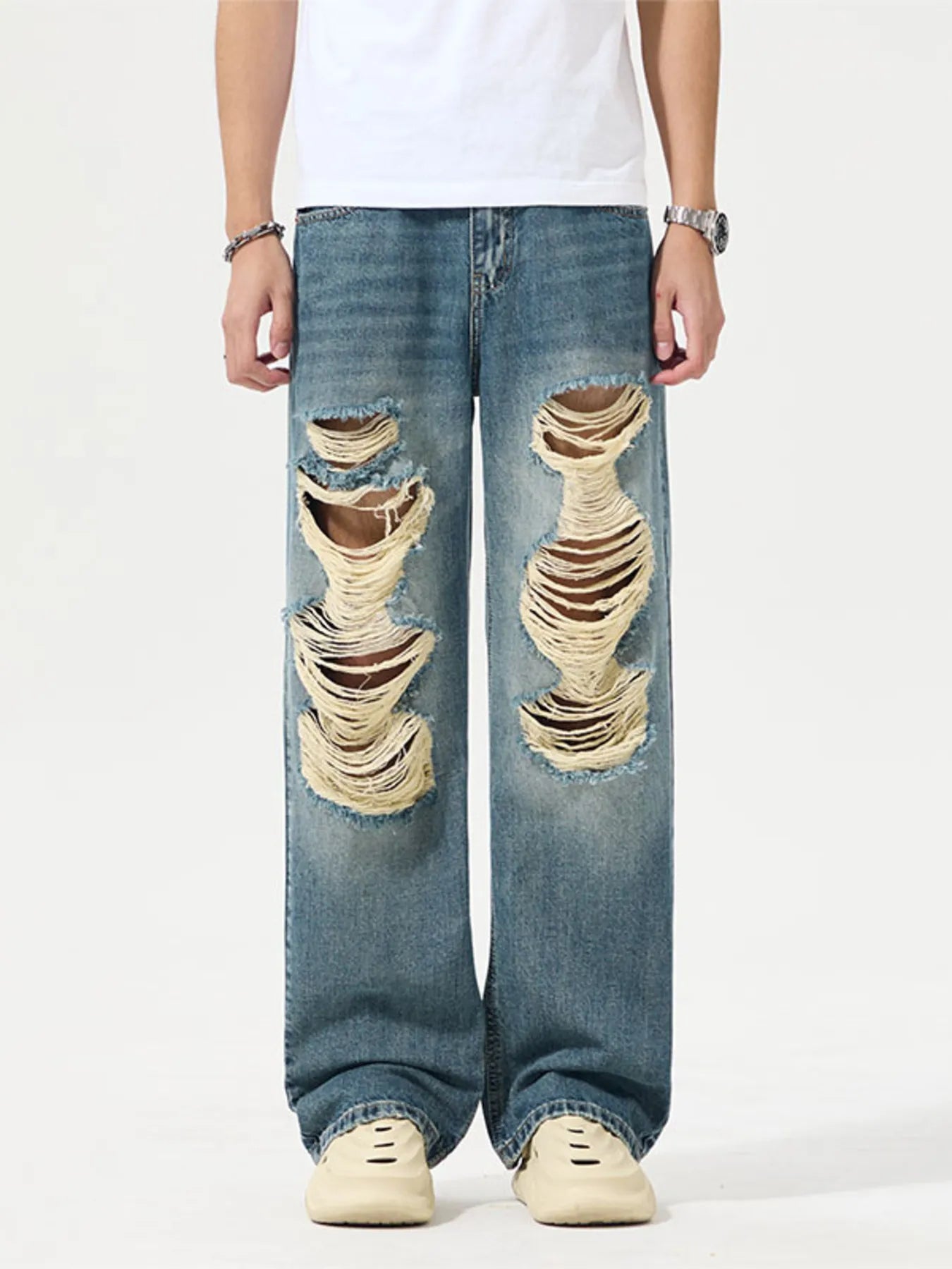Jeans à jambes larges  détressées, taille pour hommes grande taille Actif   Elégance District