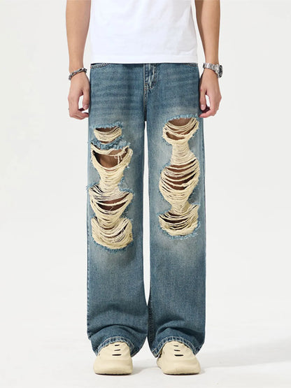 Jeans à jambes larges  détressées, taille pour hommes grande taille Actif   Elégance District