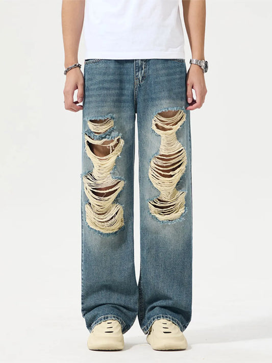 Jeans à jambes larges  détressées, taille pour hommes grande taille Actif   Elégance District