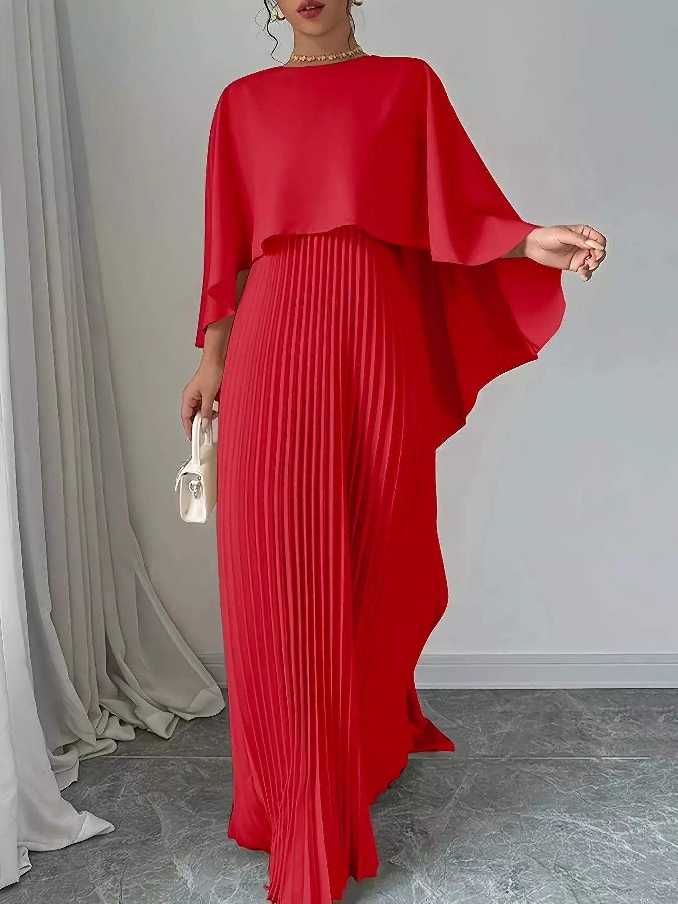 Robe longue plissée cape [angle] élégante femme - Élégance District