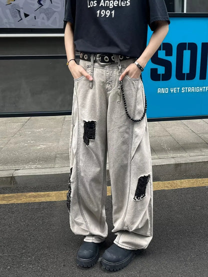 Jean homme grande taille à jambes larges et effet usé    Elégance District
