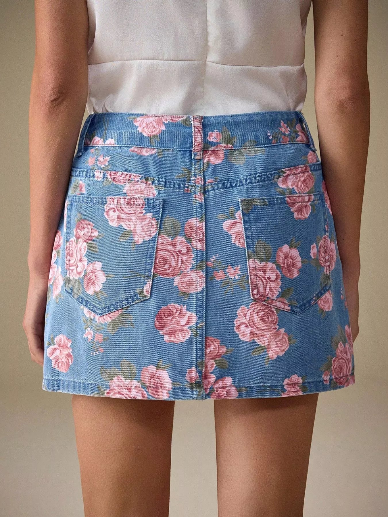 Jupe jean imprimé floral femme denim - Élégance District