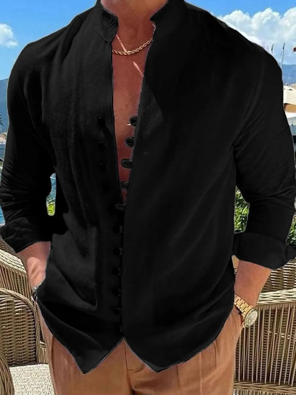 Chemise à manches longues boutonnée pour homme, grandes tailles    Elégance District