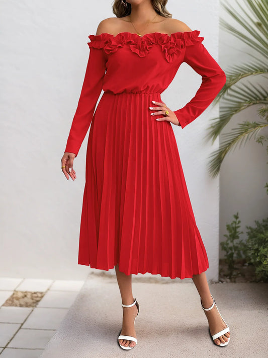 Robe midi plissée à volants épaules dénudées - Élégance District 