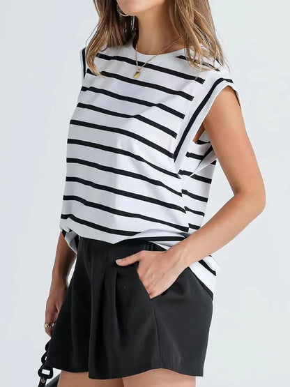 T-shirt Rayé Femme Col Rond - Élégance District