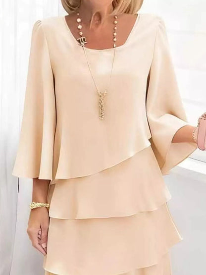 Robe à volants superposés et manches 3/4 grandes tailles    Elégance District