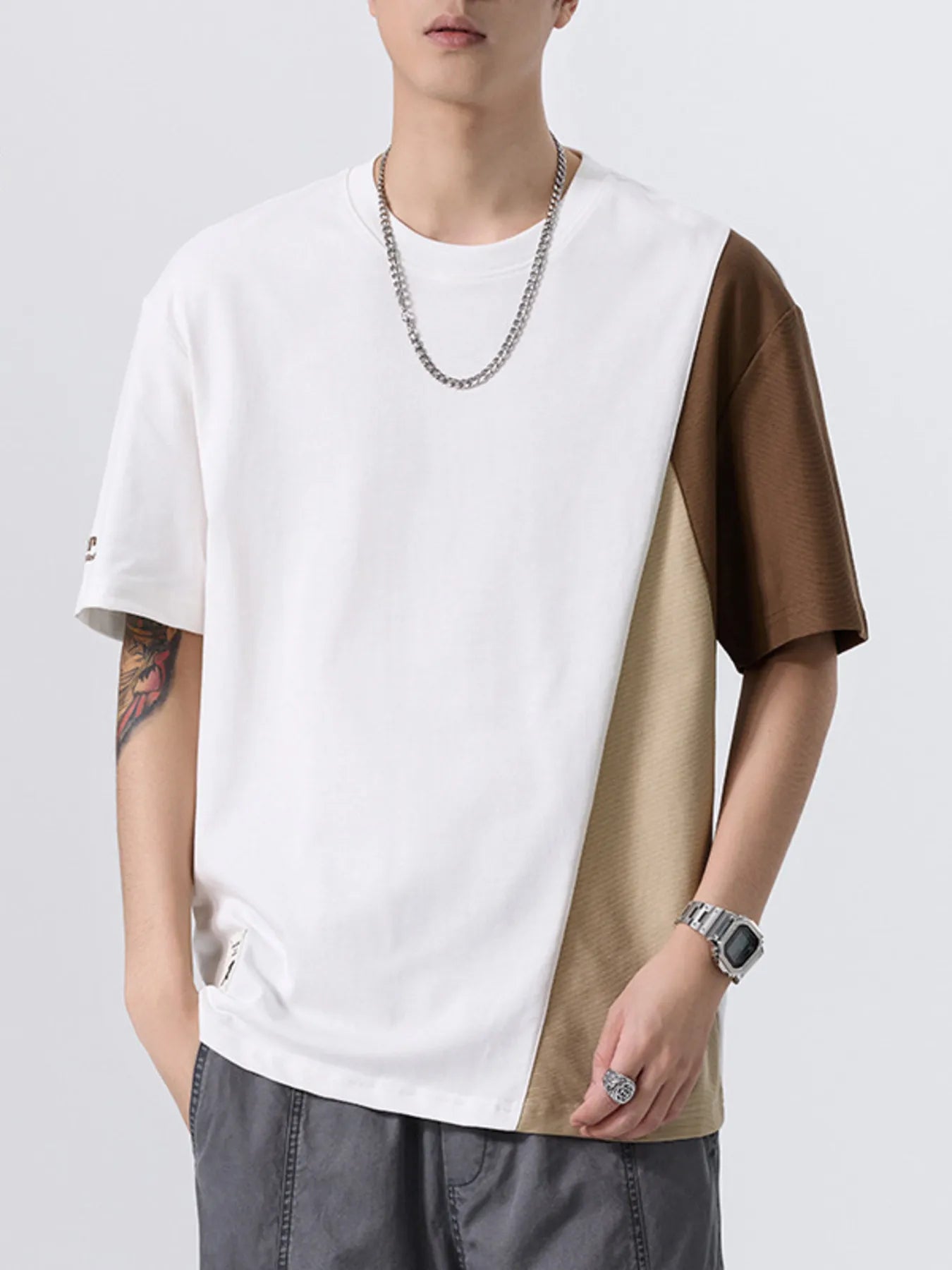 T-shirt à col rond couleurr block pour homme grande taille   Elégance District