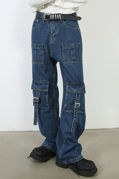 Jean homme taille mi-haute avec poches cargo   Elégance District