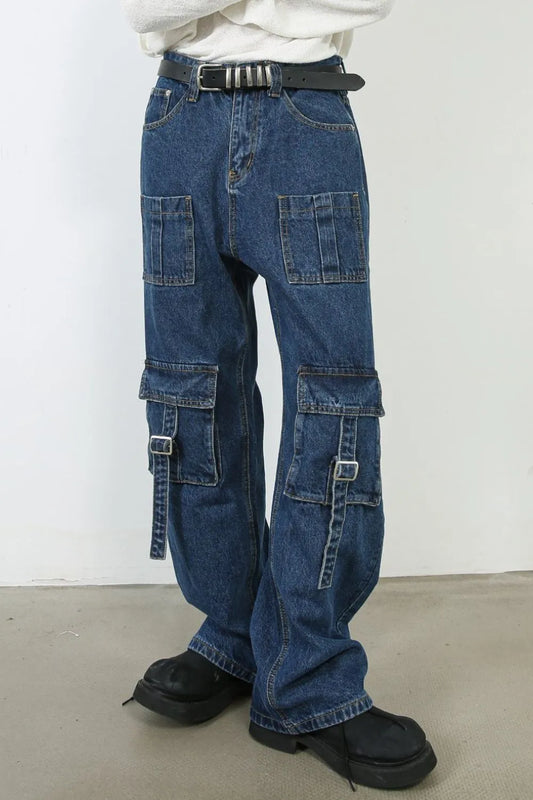 Jean homme taille mi-haute avec poches cargo   Elégance District