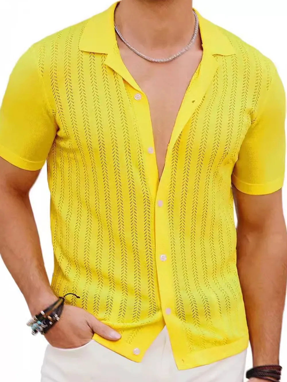 Chemise à manches courtes boutonnée ajourée pour homme   Elégance District