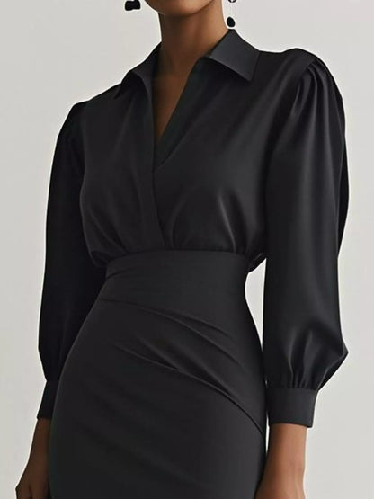 Robe chemise midi froncée avec fente latérale  Elégance District