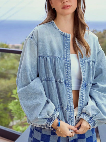 Veste jean délavée à fermeture éclair   Elégance District
