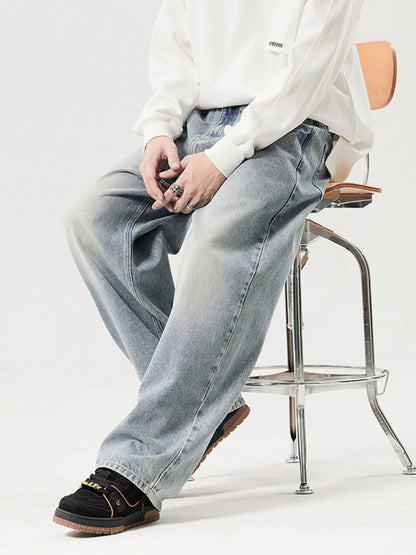 Jean homme à jambes larges délavé vintage   Elégance District