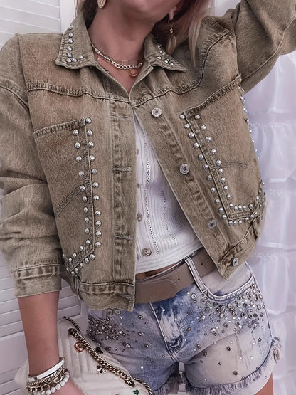 Veste  jean boutonnée cloutée   Elégance District