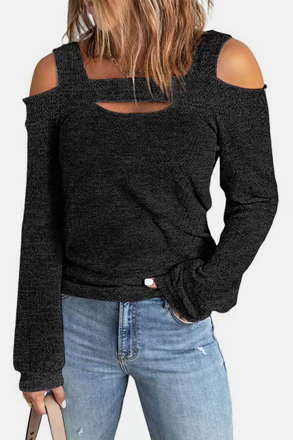 Blouse épaules dénudées à découpes intégrales - Élégance District 