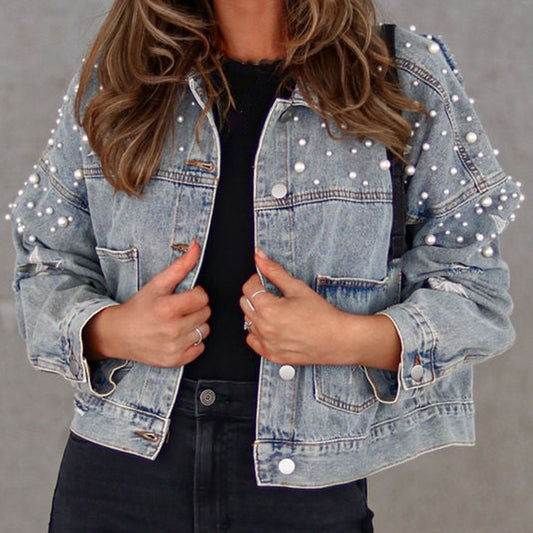 Veste en jean à détails de perles    Elégance District