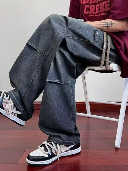 Jeans homme grande taille, jambes larges, délavage standard   Elégance District