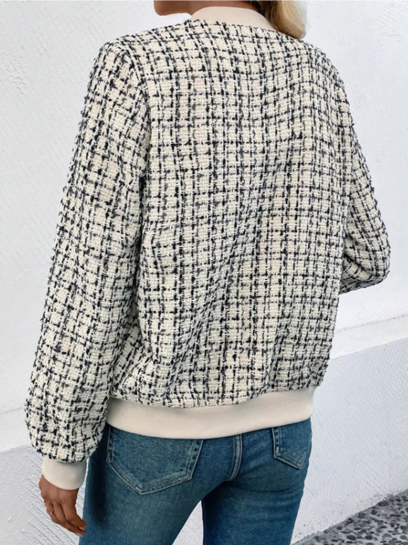 Blouson aviateur zippé en tweed - Élégance District 