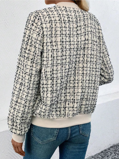 Blouson aviateur zippé en tweed - Élégance District 