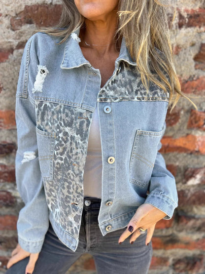 Veste en jean léopard boutonnée grande taille  Elégance District