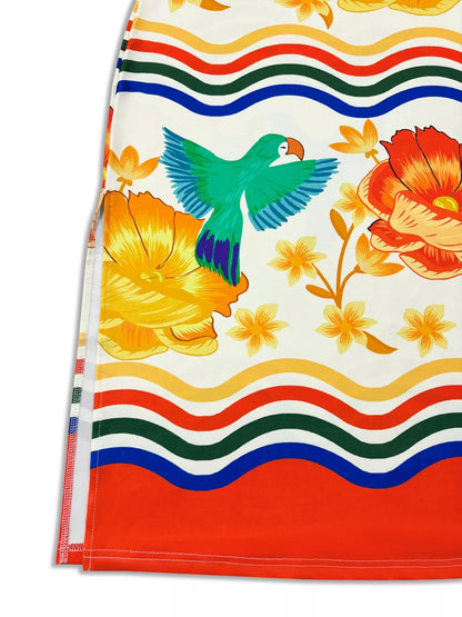 Robe midi sans manches à imprimé perroquet tropical grande taille  Elégance District
