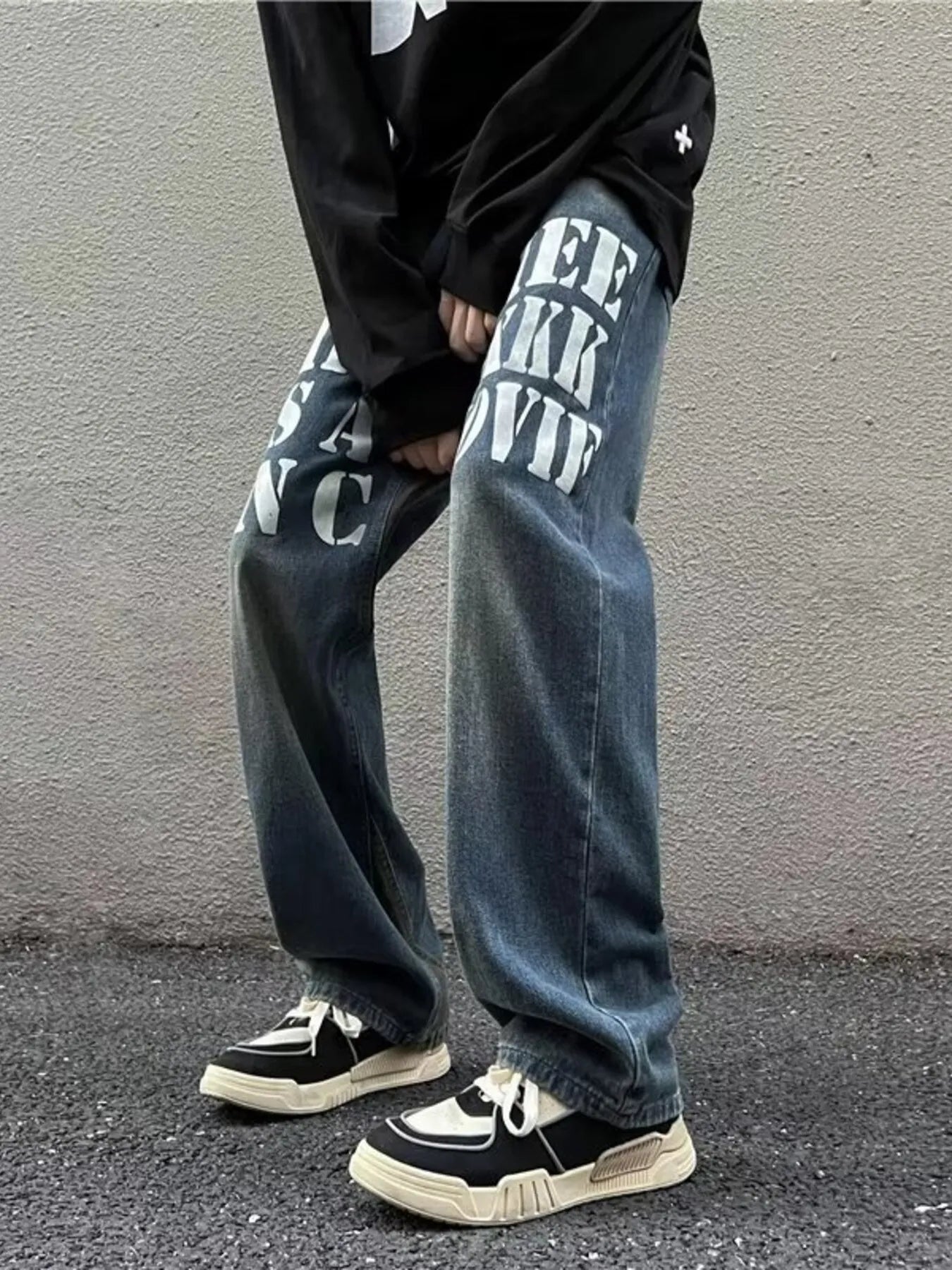 Jean large à motif lettres pour homme, grandes tailles   Elégance District