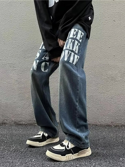 Jean large à motif lettres pour homme, grandes tailles   Elégance District