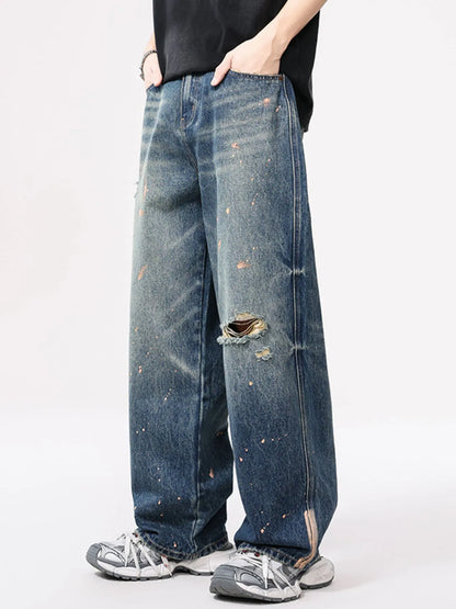 Jean vintage à jambes larges et effet usé  grandes tailles  Elégance District