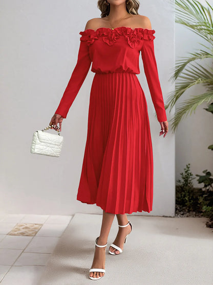 Robe midi plissée à volants épaules dénudées - Élégance District 