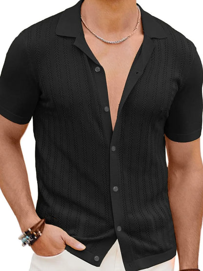 Chemise à manches courtes boutonnée ajourée pour homme   Elégance District