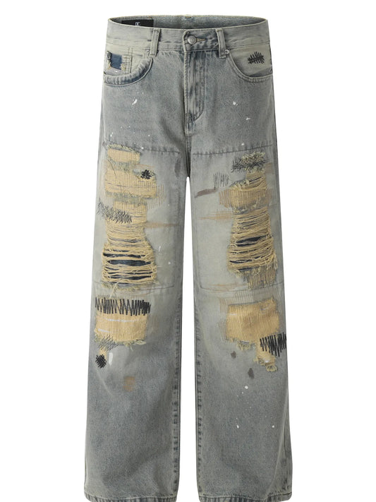 Jean vintage délavé à jambes larges pour homme   Elégance District