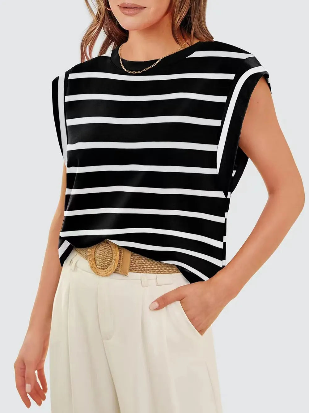 T-shirt Rayé Femme Col Rond - Élégance District